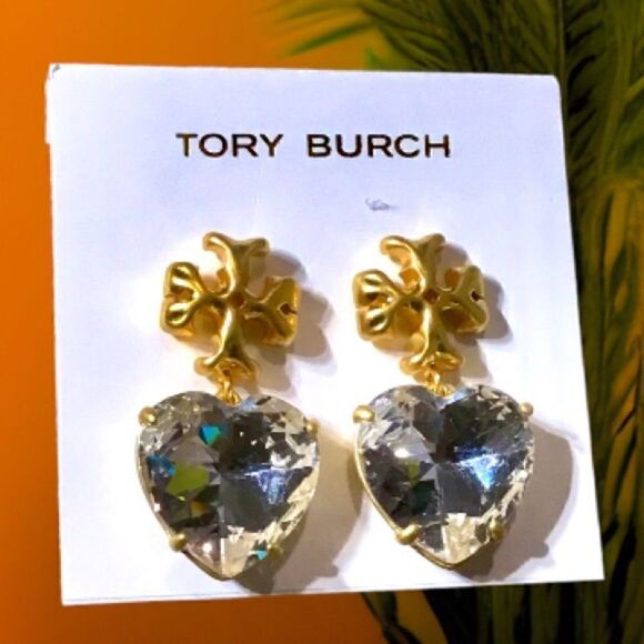 TORY BURCH ROXANNE HEART DIAMOND CRYSTAL EARRINGS - Picture 3 of 7
